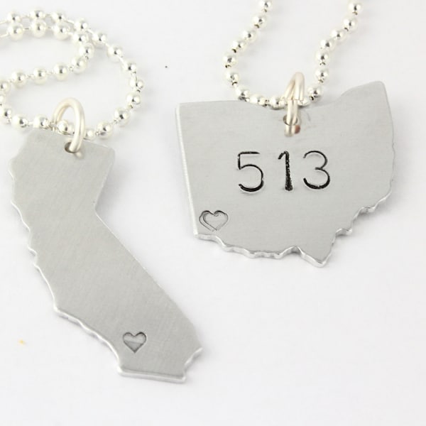 Any TWO States - United States Keychain or Necklace Set - Personalized Hand Stamped State Outlines - Key Chain - Key Ring - Key Fob
