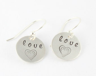 Heart Earrings - Love Earrings - Sterling Silver Earrings - Valentine's Day Gift for Mom - Dangle Earrings - Drop Earrings - Gift for Her