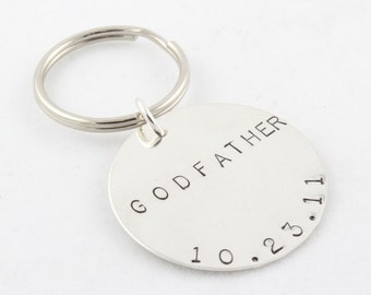 Godfather Keychain - God Father Key Ring - Custom Keychain - Personalized Keychain - Baptism Gift For Godfather - Silver Keychain