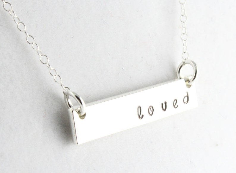 Personalized Rectangle Bar Necklace Double Sided Handstamped Gift Hand Stamped Double Sided Gift Mother's Day Gift image 4