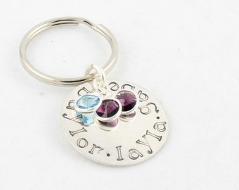 Personalized Birthstone Keychain - Custom Key Chain - Mother's Day Gift for Mom - Gift For Grandma - Birth Stone Keyring - Custom Keyring