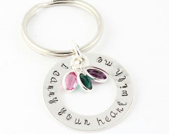 Mother's Day Gift for Mom or Grandma - Personalized Birthstone Keychain - Birth Stone Key Chain - Custom Key Ring - Sterling Silver Keychain