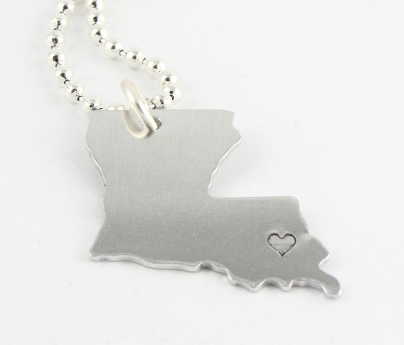 Personalized State of Louisiana Necklace Hand Stamped State Outline I love New Orleans Christmas Gift image 3