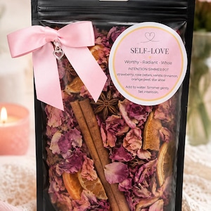 Self Love Simmer Pot - Self Care Intention Stovetop Potpourri - Gift for Her - Crystal and Affirmation Card- Natural Home Fragrance
