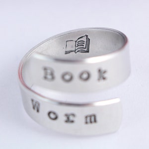 Book Worm Ring Wrap Ring Twist Ring Book Lover Christmas Gift for Reader Silver Ring Stocking Stuffer Book Ring Bookworm image 2