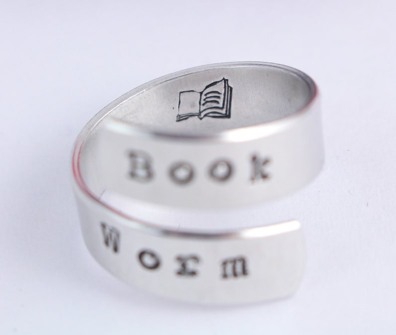 Book Worm Ring Wrap Ring Twist Ring Book Lover Christmas Gift for Reader Silver Ring Stocking Stuffer Book Ring Bookworm image 2