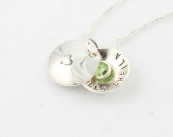 Collar de medallón para niña - Collar personalizado para niña - Collar de piedra de nacimiento - Collar de plata esterlina - Regalo del día de San Valentín - Piedra de nacimiento