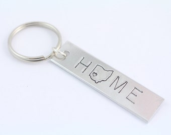 Personalized Home State Keychain - Hand Stamped Outline - Long Distance Key Ring - Best Friends Valentine's Gift - Key Chain - Key Fob