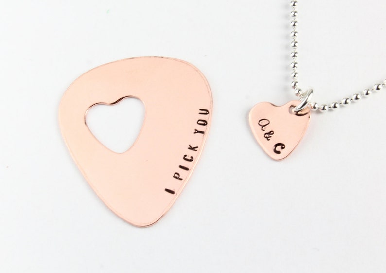 Copper Guitar Pick Heart Necklace Personalized Guitar Pick Etsy
