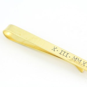 Brass Tie Bar - Men&#39;s Custom Tie Bar - Groomsmen Gift - Roman Numerals Tie Bar - Gold Tie Bar - Best Man Gift - Father&#39;s Day Gift for Dad