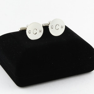 Father&#39;s Day Gift - Personalized Sterling Silver Cufflinks & Cufflink Box - Custom Cuff Links - Monogram - Shirt Fasteners - Groomsmen Gift