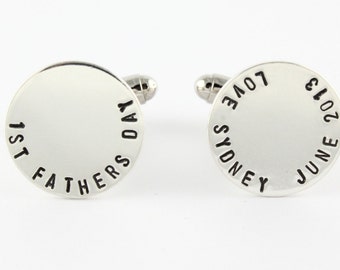 First Father's Day Cufflinks - Personalized Cufflinks - Sterling Silver Cuff Links - Gift for Dad - Father's Day Gift - Customized Cufflinks