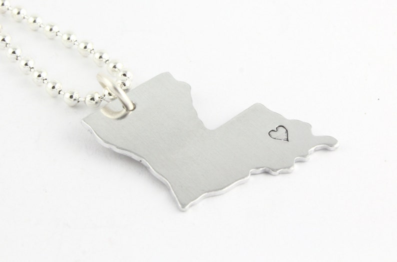 Personalized State of Louisiana Necklace Hand Stamped State Outline I love New Orleans Christmas Gift image 1