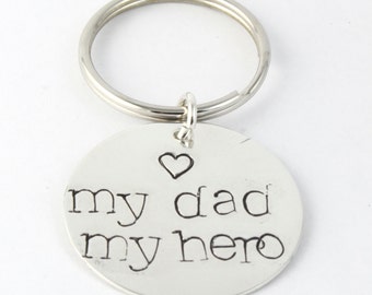 Hero Keychain - Custom Key Ring - Sterling Silver Keychain - Father's Day Gift For Dad - Gift For Father - Gift For Him - Dad Keyring