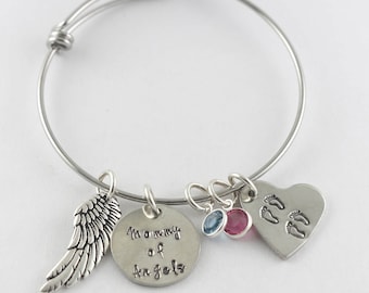 Bangle Bracelet - Mommy of an Angel Bracelet - Custom Mother's Day Gift - Twins Bracelet - Memorial Bracelet - Pregnancy Loss - Miscarriage