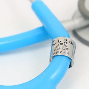 Nurse Gift, Rainbow Stethoscope ID Tag, Stethoscope Name Tag, Stethoscope Charm, Stethoscope ID Ring, Personalized Stethoscope Name Tag, RN