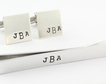 Personalized Cufflinks - Personalized Tie Bar - Monogram Cufflinks - Monogram Tie Bar - Cuff Links - Men's Gift Pack - Groomsmen Gift