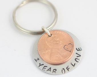 One Year Anniversary Keychain - Penny Keychain - 1st Anniversary Key Chain - Custom Key Ring - Key Fob - First Anniversary Key Chain