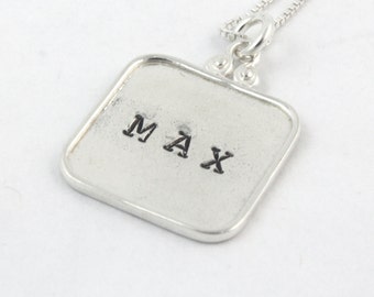 Mother's Day Gift - Personalized Square Sterling Silver Name Necklace - Custom Hand Stamped Gift for Mom or Grandma