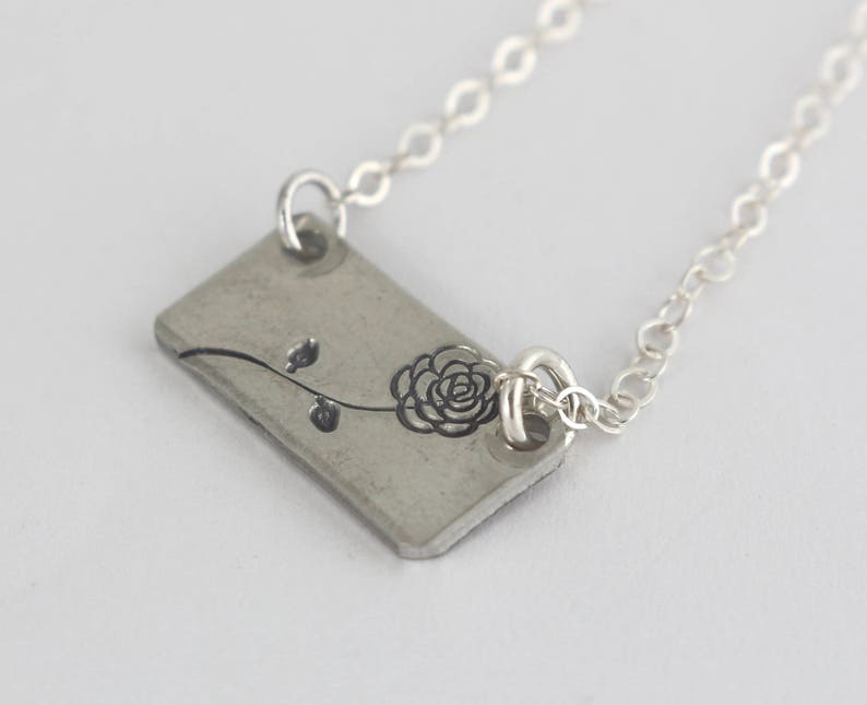 Flower Necklace Derby Necklace Valentine/'s Day Gift Silver Necklace Bar Necklace Rose Necklace Mother/'s Day Gift for Mom