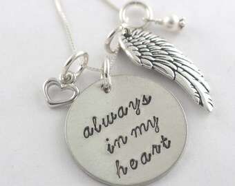 Always In My Heart Necklace -  Miscarriage Necklace - Silver Necklace - Memorial Gift - Grief Present - Mourning Gift - Angel Baby Necklace