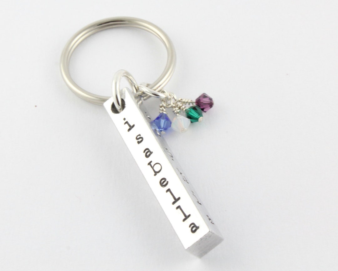 Bar Keychain Birthstone Keychain Custom Key Ring Christmas Gift for Mom ...