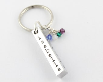 Bar Keychain - Birthstone Keychain - Custom Key Ring - Christmas Gift for Mom - Birth Stone Keychain - Personalized Keychain