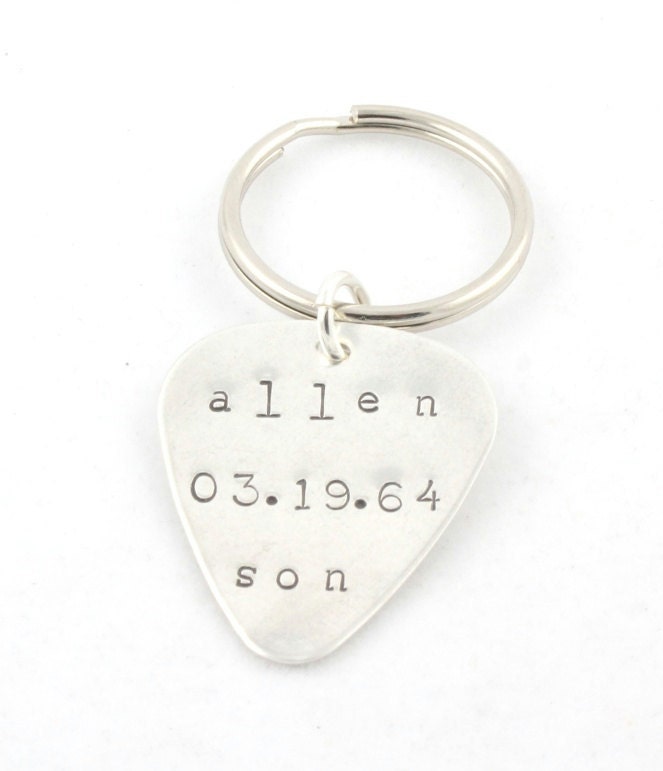 Personalized Guitar Pick Keychain Sterling Silver Custom Etsy