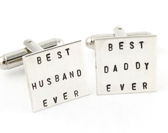 Best Husband Ever Cufflinks - Best Daddy Ever Cuff Links - Square Men's Cufflinks - Sterling Silver Cuff Links -Valentine's Day Gift for Dad