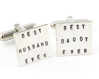 Gemelos Best Husband Ever - Best Daddy Ever Cuff Links - Gemelos cuadrados para hombre - Gemelos de plata esterlina - Regalo del día de San Valentín para papá