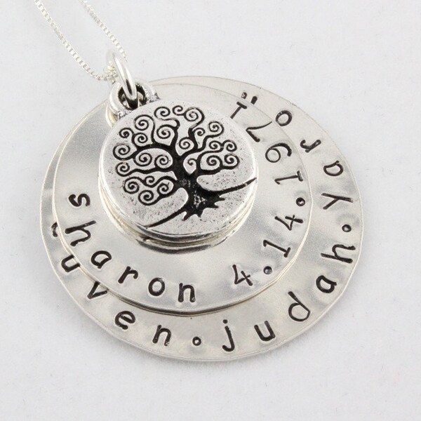 Mother's Day Gift - Personalized Tree of Life Sterling Silver Necklace - Custom Hand Stamped Mother's Necklace - Gift for Mom