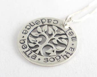 Family Tree Necklace - Mother's Day Gift For Mom - Custom Sterling Silver Necklace - Personalized Gift For Grandma - Gift for Wife