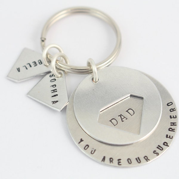 Dad Hero Keychain - Daddy Key Chain - Gift For Him - Personalized Keychain - Custom Key Ring - Gift for Dad - Gift for Father