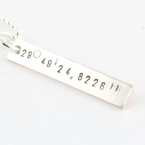 May include: Silver necklace with a bar pendant engraved with the numbers 290 49 2 4 8 2 2 6.