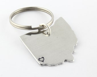 Ohio Keychain - Ohio State Key Chain - Hand Stamped - Ohio State Outline - I Love Ohio Keyring - Cincinnati Key Chain - Columbus Key Ring