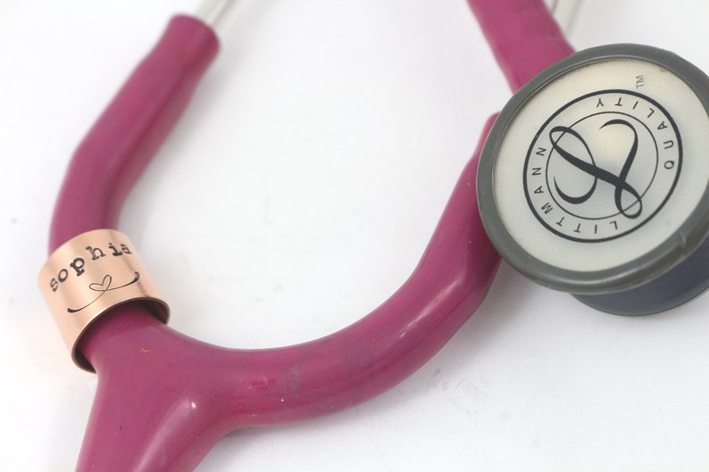 Copper stethoscope tag personalized and custom.