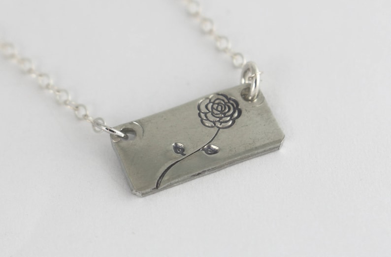Flower Necklace Derby Necklace Valentine/'s Day Gift Silver Necklace Bar Necklace Rose Necklace Mother/'s Day Gift for Mom