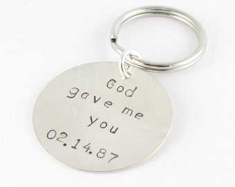 God Gave Me You Keychain - God Gave Me You Key Chain - Personalized Key Ring - Sterling Silver Keychain - Anniversary Gift - Custom Keyring