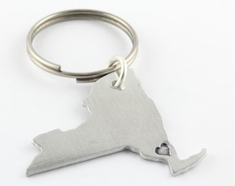 Personalized State of New York Keychain - Hand Stamped State Outline - I Love New York - Keyring - Key Chain - Housewarming Gift