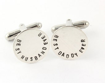 Best Husband Cufflinks - Best Daddy Cufflinks - Round Cufflinks - Sterling Silver Cufflinks - Personalized Cuff Links - Custom Cufflinks