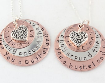 We Love You A Bushel and A Peck Necklace - Gift For Mom - Personalized Necklace - Copper Necklace - Sterling Silver Necklace - Mixed Metal