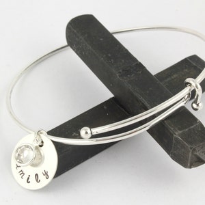 Adjustable Bangle Bracelet - Charm Bracelet - Sterling Silver Bracelet - Personalized Bracelet - Gift For Mom - Custom Birthstone Bracelet