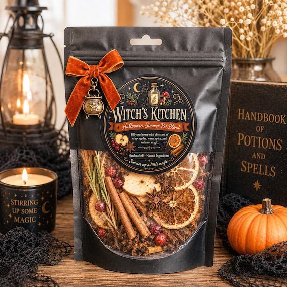 Halloween Simmer Pot Kit | Witch's Kitchen Botanical Blend | Fall Simmer Pot Gift | Stovetop Potpourri | Spooky Gift |Autumn Decor|Simmering