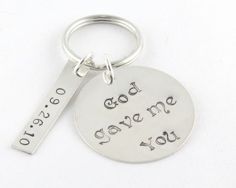 God Gave Me You Keychain - Personalized Keychain - Sterling Silver Key Ring - Custom Key Chain - Gift For Dad - Special Date Keyring