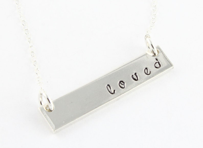 Personalized Rectangle Bar Necklace Double Sided Handstamped Gift Hand Stamped Double Sided Gift Mother's Day Gift image 2