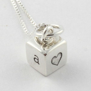 Tiny Cube Necklace - Personalized Necklace - Custom Necklace - Mother&#39;s Day Gift For Mom - Sterling Silver Necklace - Initial Necklace