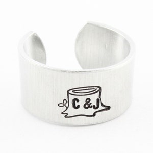 Tree Stump Ring - Initials Ring - Adjustable Ring - Personalized Silver Ring - Custom Ring - Anniversary Gift - Size 7 Ring - Size 8 Ring
