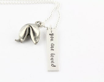 Personalized Fortune Cookie Necklace - Sterling Silver Hand Stamped Custom Necklace - Mother's Day Gift