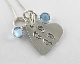 Twin Boys Birthstone Necklace - Baby Shower Gift - Miscarriage - Silver Memorial Gift - Grief - Mourning - Pregnancy Loss - Push Present