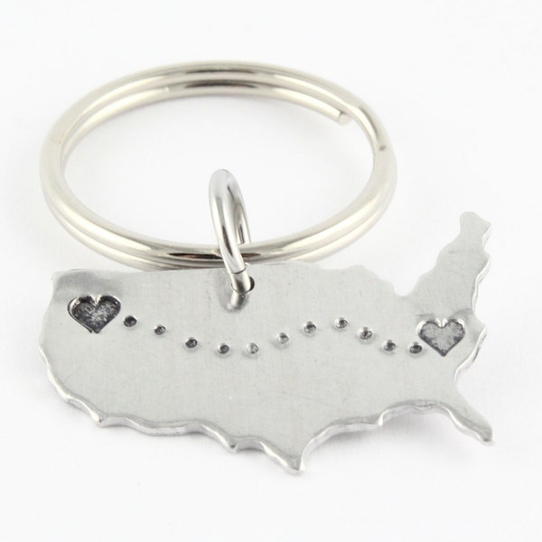 United States Keychain - USA Keychain - USA Outline Key Chain - Long Distance Key Ring - Best Friends Graduation Gift - Silver Keyring